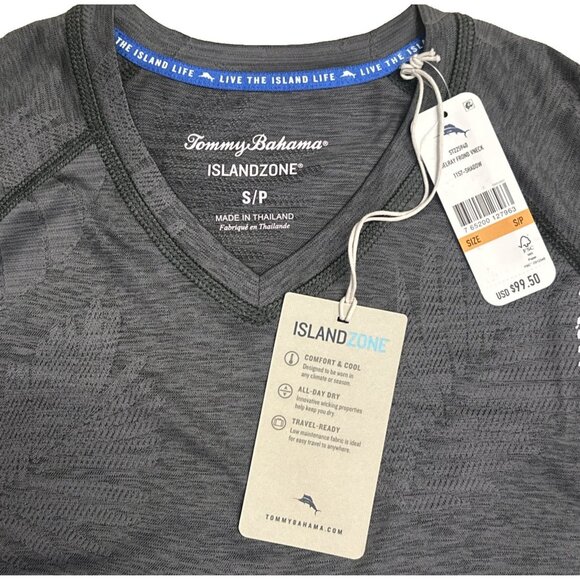 Tommy Bahama Men's Small Shadow Grey Delray Frond V-Neck Performance T-Shirt - Picture 4 of 9